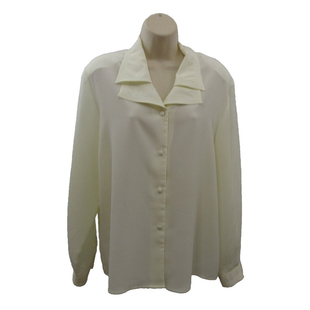 Meeting Street Blouse Womens Sz 14 Ivory Double Collar Topstitching Long Sleeve